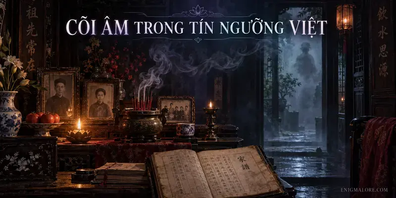 Bóng tối bước vào giấc ngủ với bóng người bên giường và sách huyền học