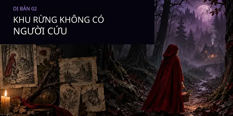 Dị bản Cô bé quàng khăn đỏ với khu rừng tím, bóng sói và con đường không có người cứu