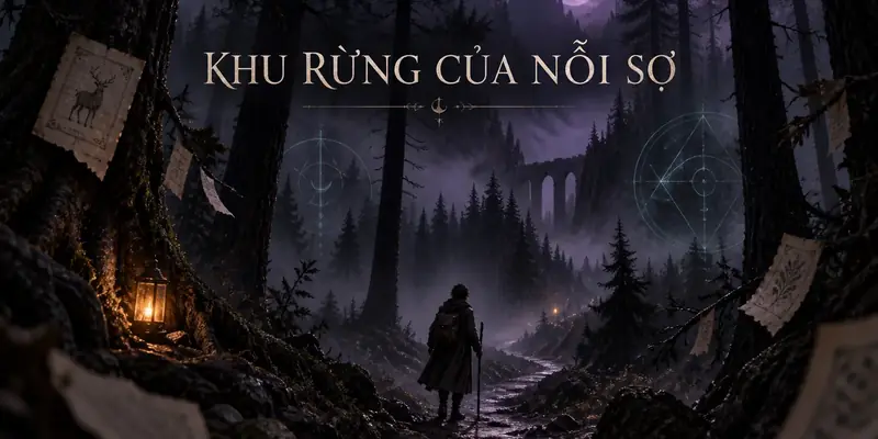 Minh họa khu rừng trong truyện cổ tích như cỗ máy tâm lý tạo ra nỗi sợ